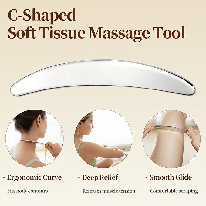 JedJadr 4 in 1 Stainless Steel Massage Scraper Tool Set for Deep Tissue Relief, IASTM Tool and Gua Sha Massage Tools for Muscle Recovery, Physical Therapy Scraping Tool with Facial Gua Sha