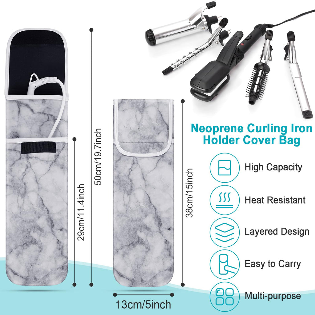 Shappy 2 Pcs Heat Resistant Curling Iron Flat Iron Travel Case,Marble