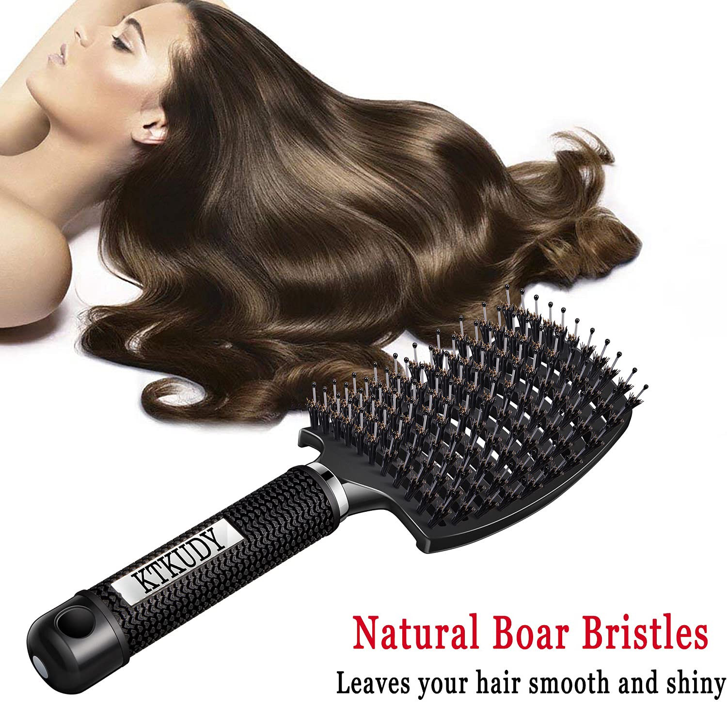 Detangling Brush Boar Bristles Set KTKUDY Hair Brush Curved and Vented Detangler Brush for Women Men Kids Wet and Dry Hair (Black&White)