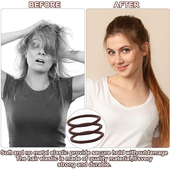 Sderoq 100PCS Hair Bands, 4MM Large Ponytail Holders, Brown - 2 Inch in Diameter Rubber Bands for Medium to Thick Hair, Curly Hair, Women or Girls