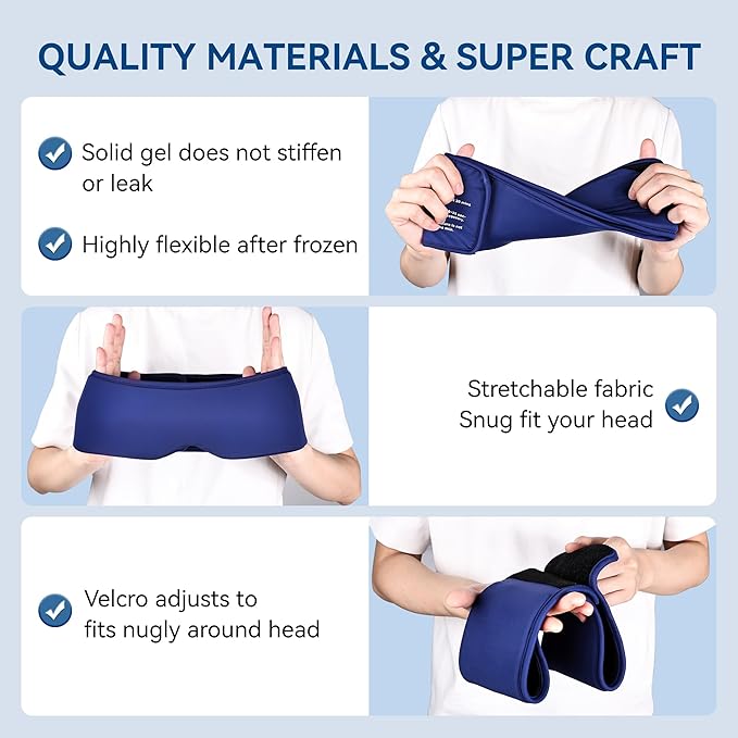 Cooling Gel Eye Mask for Puffy Eyes, Migraine & Headache Relief, Full Eye-Area Cold Compress for Eyes & Temples, FSA Eligible HSA Reusable Eye Ice Pack for Swelling & Post-Surgery Recovery