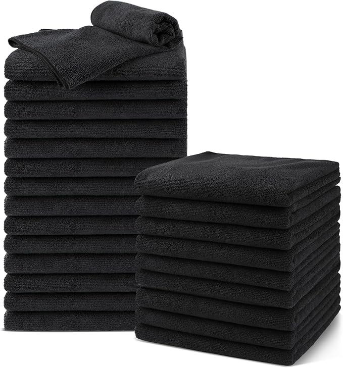 UNIMADE Salon Towels 24 Pack, Microfiber Barber Towels Bulk, (16x29 inches) Hair-Drying Cloth Super Soft Black Hand Cloth for Gym, Bath, Spa Use and Home Beauty Care(Not Bleach Proof)
