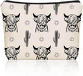 Western Highland Cow Themed Makeup Bag For Women & Teen Girls Travel Gifts