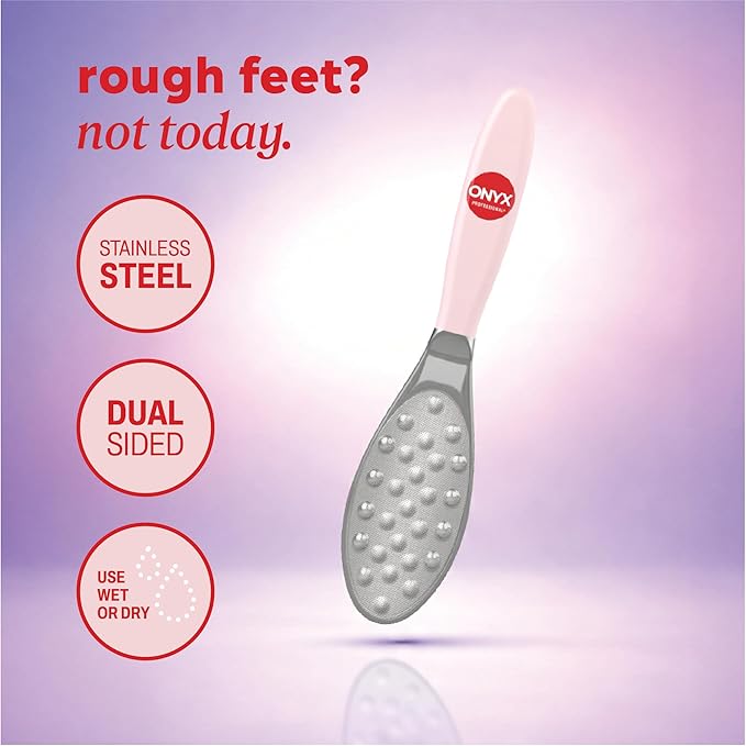 ONYX Professional Stainless Steel Dual Action Foot Polisher, Durable Stainless Steel Foot File for Dry Skin and Foot Callus Removal, 1 Pack