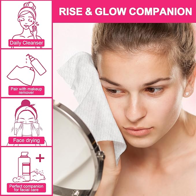 FACEMADE 60 Count Disposable Face Towels, 100% USDA Biobased Face Towelettes Disposable, Clean Facial Towels for Makeup and Clean Skin, Super Soft and Thick Dry Wipes Club