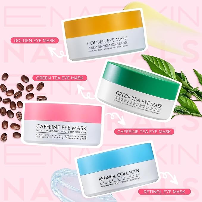 Enaskin Naturals Under Eye Patches for Dark Circles: 60 Pairs Caffeine Eye Gels Mask - Reduce Wrinkles Puffy & Bags - Skin Treatment Pads - Anti Aging Moisturizer For Women (Pink 2 Pack)