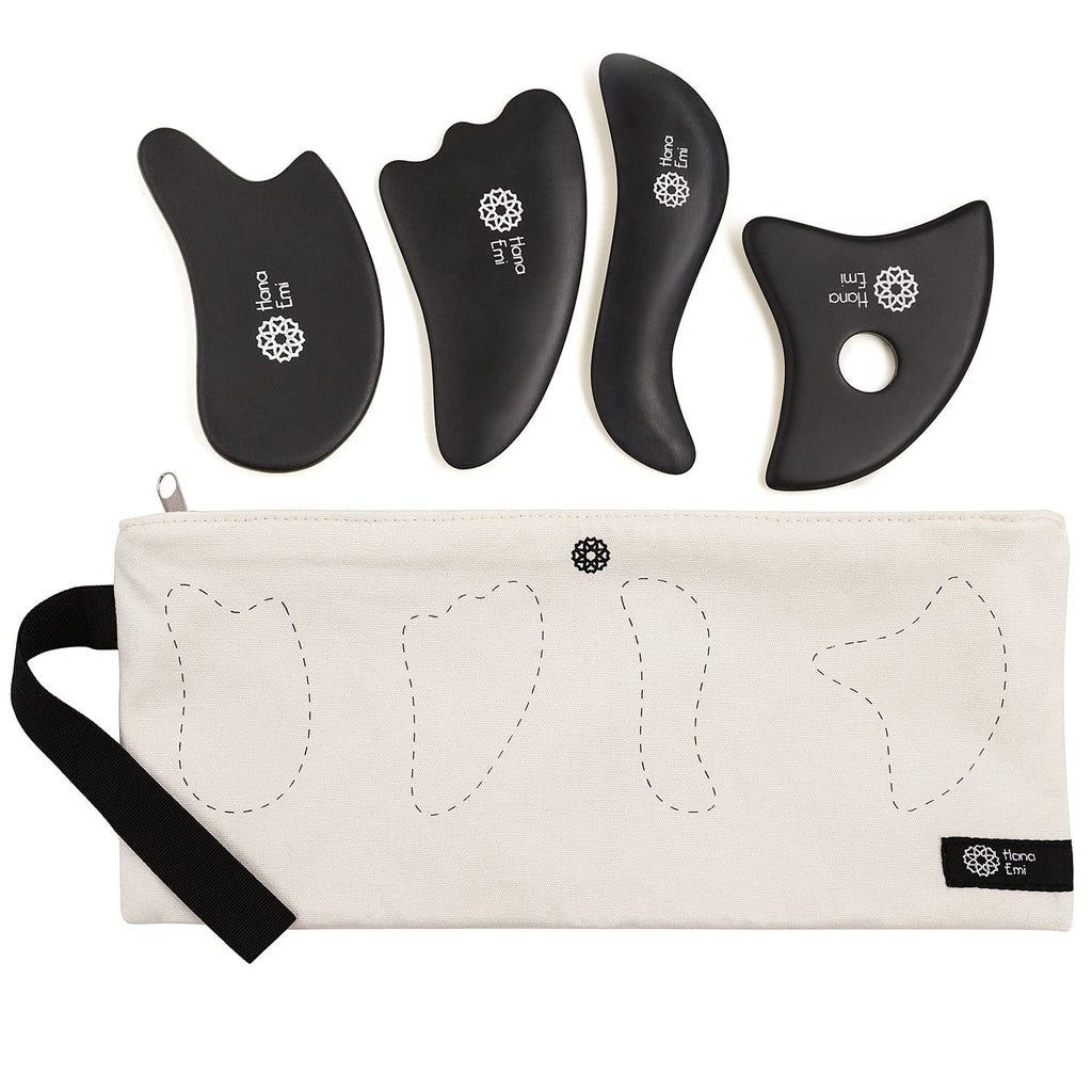 Hana Emi Facial Rejuvenation Set: Silver Ice Globes and Gua Sha Tool for Face and Body - 2-Piece Cryo Globes for Cooling Facial Massage and 4-Piece Bian Stone Gua Sha Tool for Skincare Routines