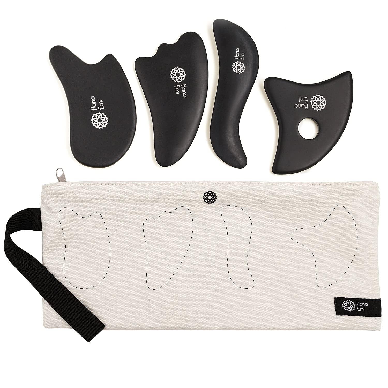 Hana Emi Facial Rejuvenation Set: Silver Ice Globes and Gua Sha Tool for Face and Body - 2-Piece Cryo Globes for Cooling Facial Massage and 4-Piece Bian Stone Gua Sha Tool for Skincare Routines