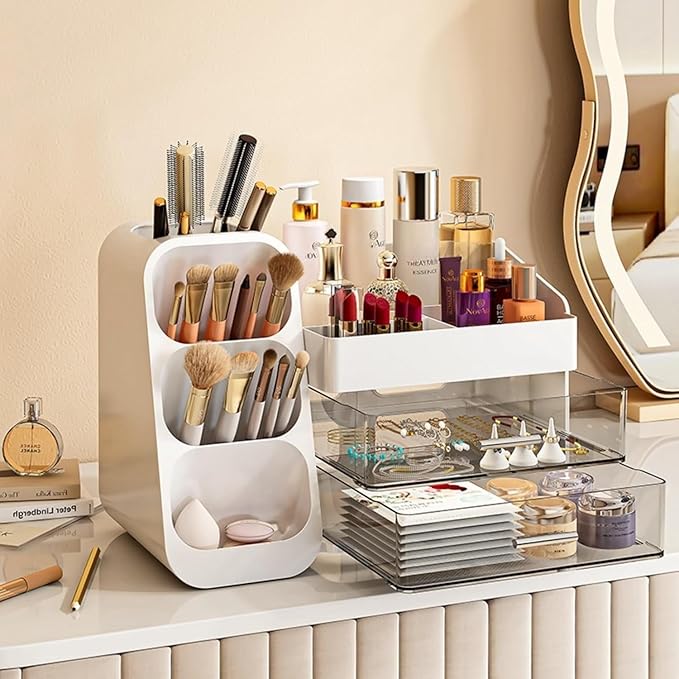 Booklov Large Makeup Organizer for Vanity Countertop, White