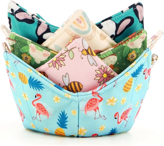 ROGITU Cotton Microwavable Bowl Cozy, Microwave-Safe Hot Bowl Holders, Soup Bowl Cozy Bowl Hot Pads (E)