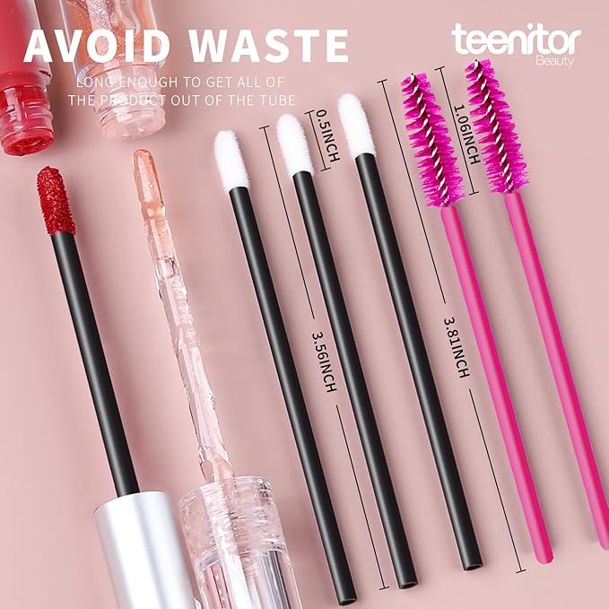 Teenitor 200 Pcs Mascara Wands & Lip Applicators Disposable, Lip gloss Lipstick Tester Disposable Makeup Applicators, Hot Red