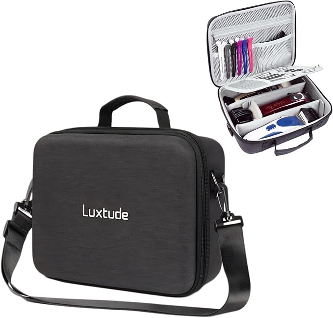 Luxtude Large Barber Case, Hard Barber Bags for Clippers and Supplies, Travel Hair Clipper Case, Clipper and Trimmer Cases with Shoulder Strap, Easy Carrying