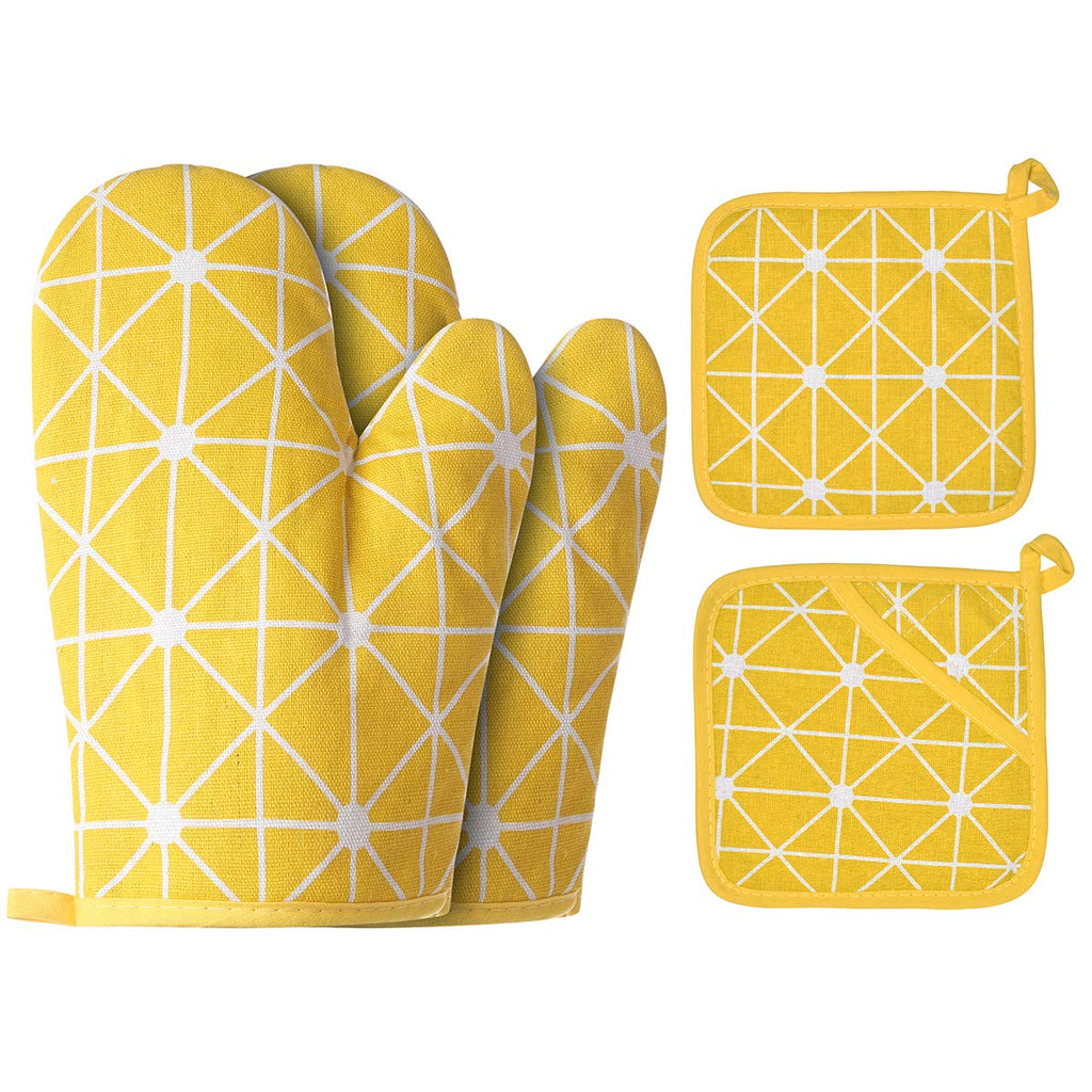 Win Change Oven Mitts and Potholders BBQ Gloves-Oven Mitts and Pot Holders with Recycled Infill Silicone Non-Slip Cooking Gloves for Cooking Baking Grilling (4-Piece Set,Yellow)