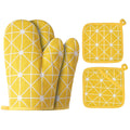 Win Change Oven Mitts and Potholders BBQ Gloves-Oven Mitts and Pot Holders with Recycled Infill Silicone Non-Slip Cooking Gloves for Cooking Baking Grilling (4-Piece Set,Yellow)