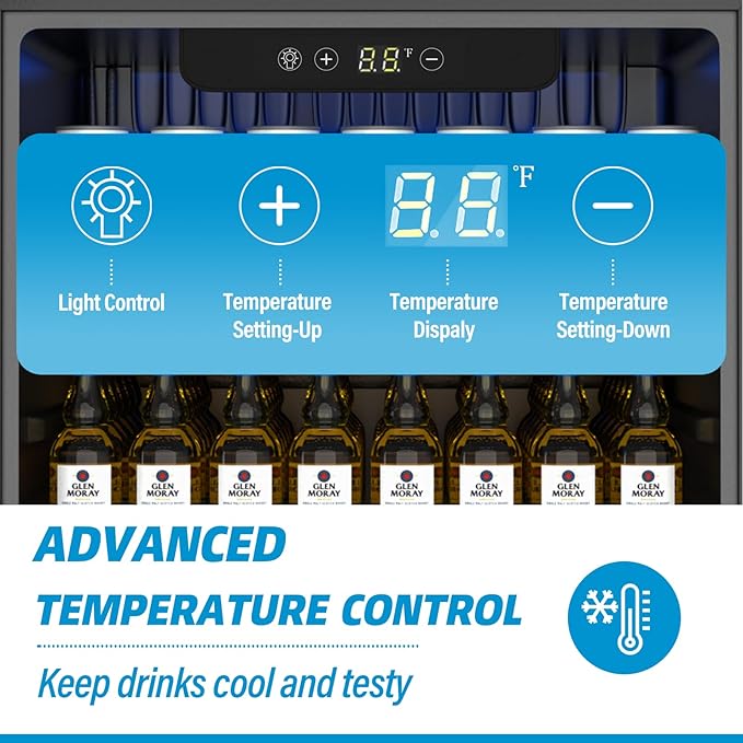 Erivess 1.6 Cubic Feet Mini Fridge, 70 Can Freestanding Beverage Refrigerator with Glass Front Door for Soda, Beer Under Counter Small Refrigerator with Adjustable Shelves and Digital Display(Black)