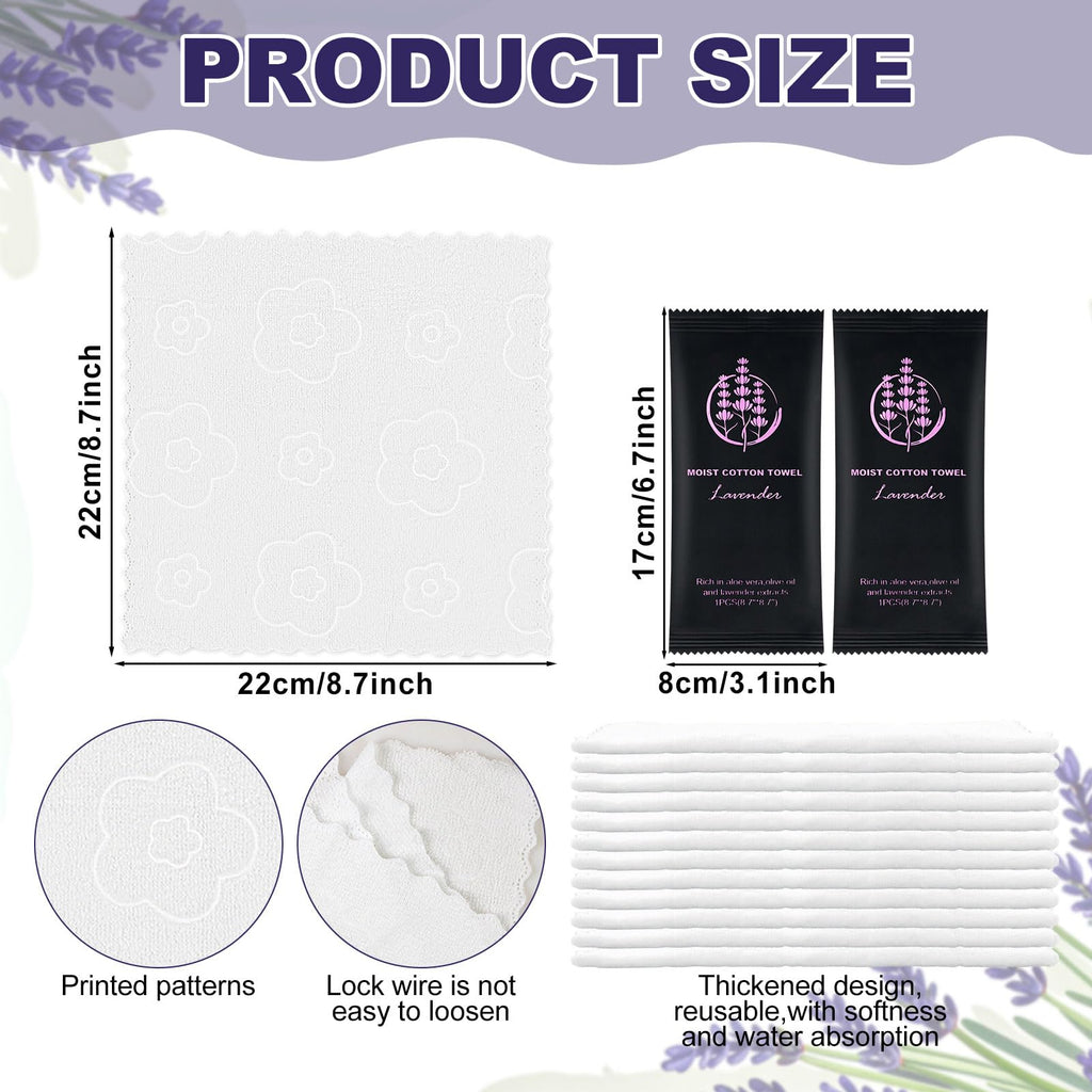 Moist Cotton Towel Bulk Moist Towelettes Individually Wrapped,White Towel Services,Refreshment Pre Moistened Towels for Dentist Travel Sport Party Hotel （Lavender,200)
