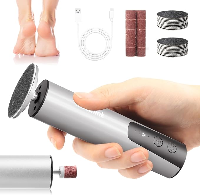 Electric Foot Callus Remover, 2 in 1 | 6 Speed Adjustable Foot File Nail Grinder with Sandpaper Disks, Professional Sander Pedicure Tool for Feet Dead Skin, Self Care Gifts for Women Mom Lover Friends