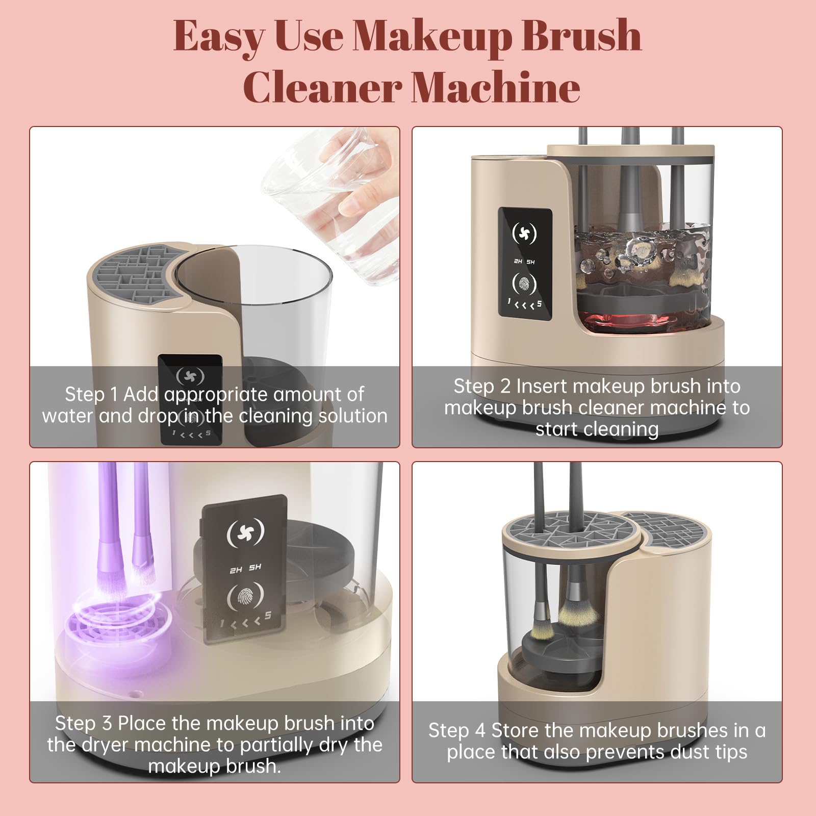 3 IN 1 Electric Makeup Brush Cleaner Machine With Makeup Brush Dryer-Holder-Portable Automatic USB Cosmetic Brushes Cleaner Tool for All Size Beauty Makeup Brush Set,Eyeshadow, Blush Brush