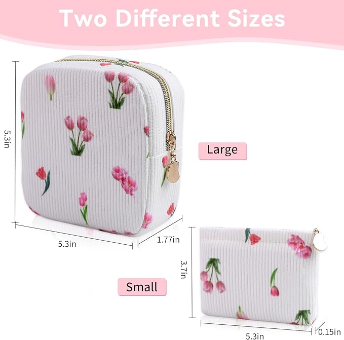 2-Pack Period Bag for Women Girls, Portable Corduroy Sanitary Napkin Storage Bag Period Pouch Small Discreet Menstrual Pouch, Sanitary Pads Bag Period Kits Tampons Holder for First Period