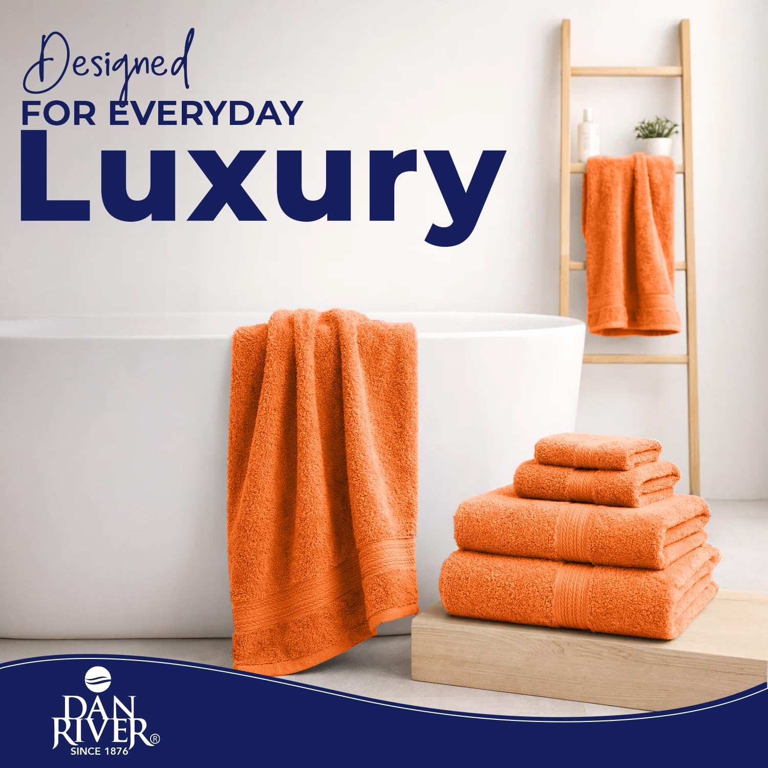 DAN RIVER 8 Piece Luxury Bath Towels for Bathroom, Towel Set, Orange