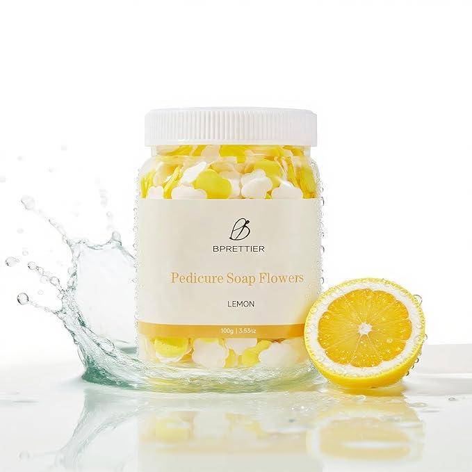 Pedicure Soap Flowers Foot Soak Petals Sheet for Softens Dead Skin Moisturizing Relaxing Spa Feet Birthday Pedi Nail Party (Lemon)