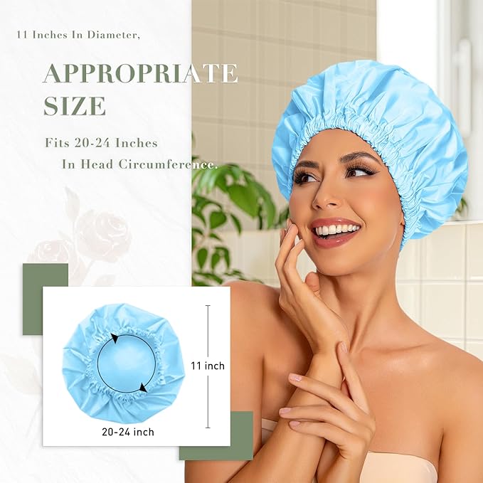 Edoneery Reusable Shower Caps for Women, Waterproof Long Hair Bonnet