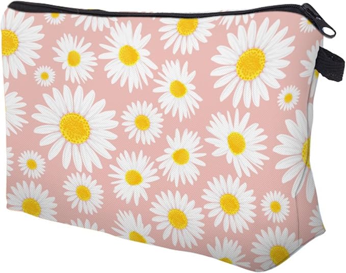 Aiphamy Cute Travel Makeup Bag Cosmetic Bag Small Pouch Gift for Women (Daisy Pink)
