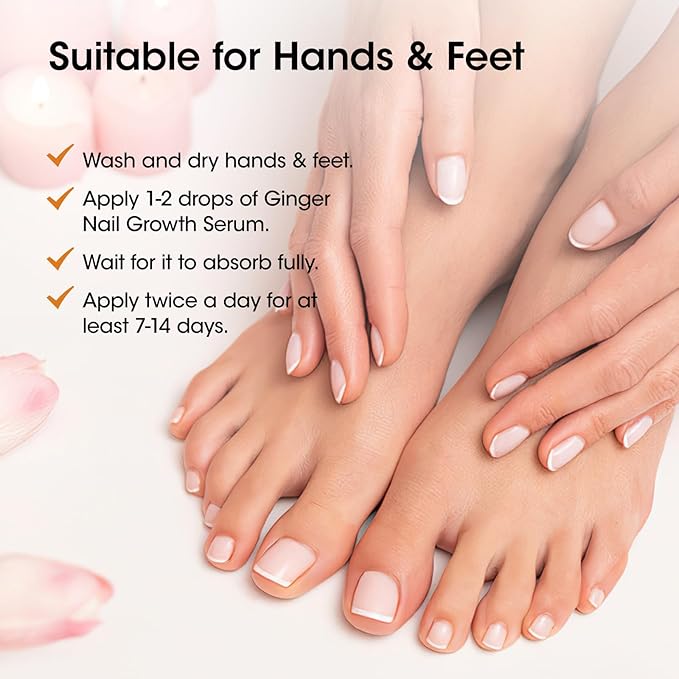 Gellen 7-14 Days Ginger Nail Growth Serum for Nail Strengthener and Growth, Nail Repair Treatment for Weak Brittle Splitting Damaged Nails, Hydrated & Nourished Nail Care Solution for Hands & Feet