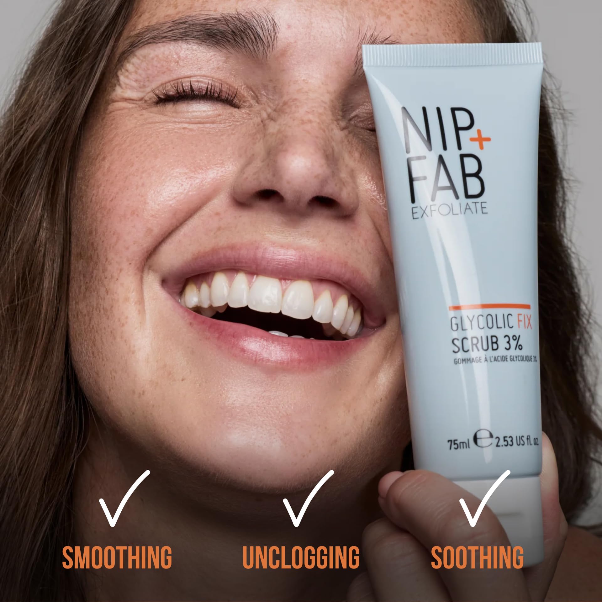 Nip + Fab Glycolic Fix Scrub (2.5 fl oz) – 3% Glycolic Acid 3-in-1 Facial Exfoliator – Brightening AHA Face Scrub with Salicylic Acid for Smooth Radiant Skin