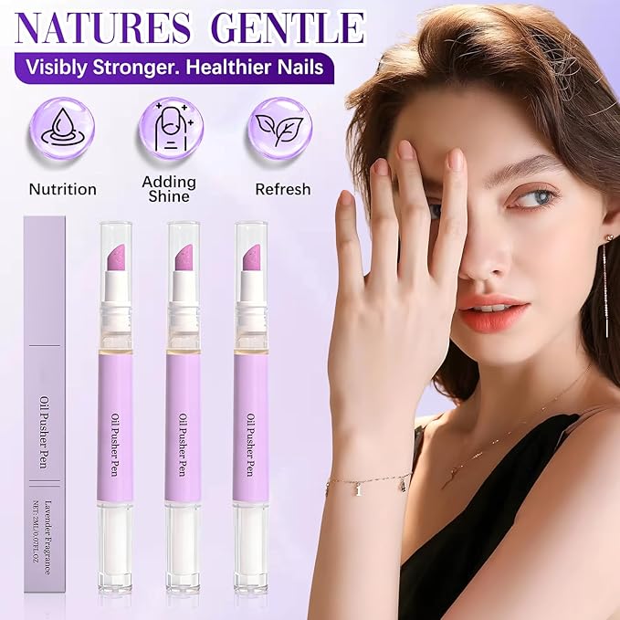 3PCS 2-in-1 Cuticle Oil Pusher Pen, Ceramic Cuticle Pusher & Oil Pen, Nail Care Tool for Dry Damaged Nails Hangnails Moisturiz Polish Brighten