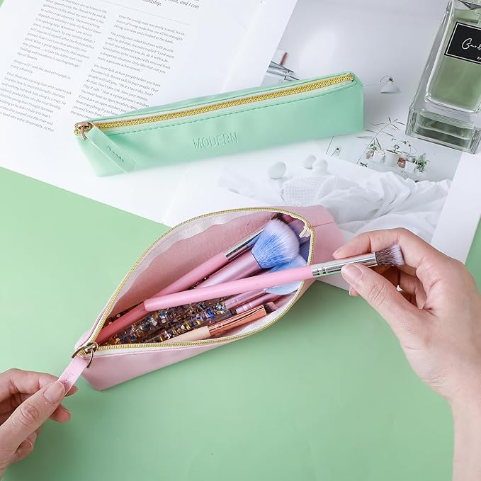 Tucnoeu 2pcs Small Leather Pouch Mini Cosmetic Bag for Purse Small Make Up Bag with Zipper Portable Cosmetic Organizer for Women and Girls