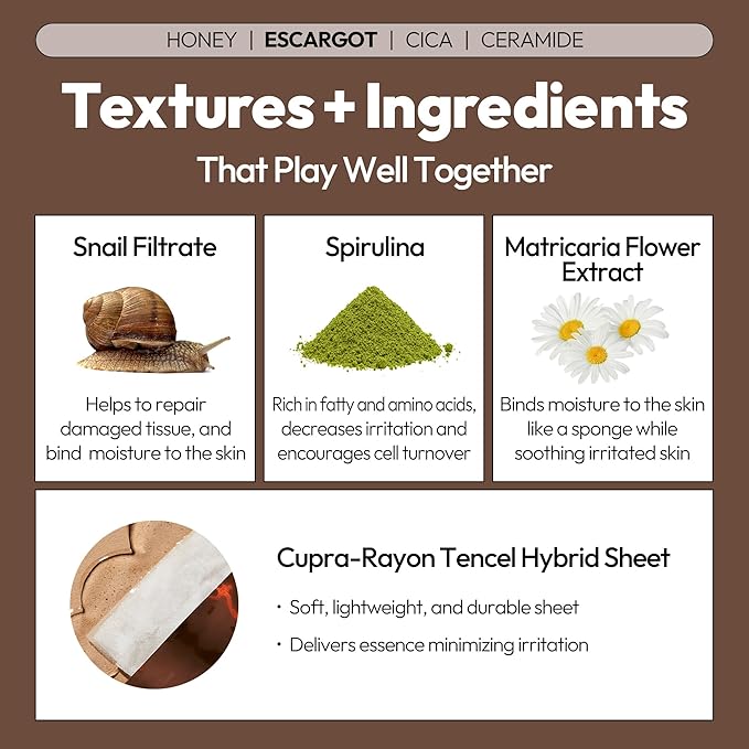 LAPCOS K Beauty Skin Barrier Repair Sheet Mask Variety Pack - Escargot, Cica, Ceramide, Honey - 4 Types of K Beauty Face Mask Set to Hydrate & Soothe - Breathable Sheet Korean Skin Care (Pack of 12)