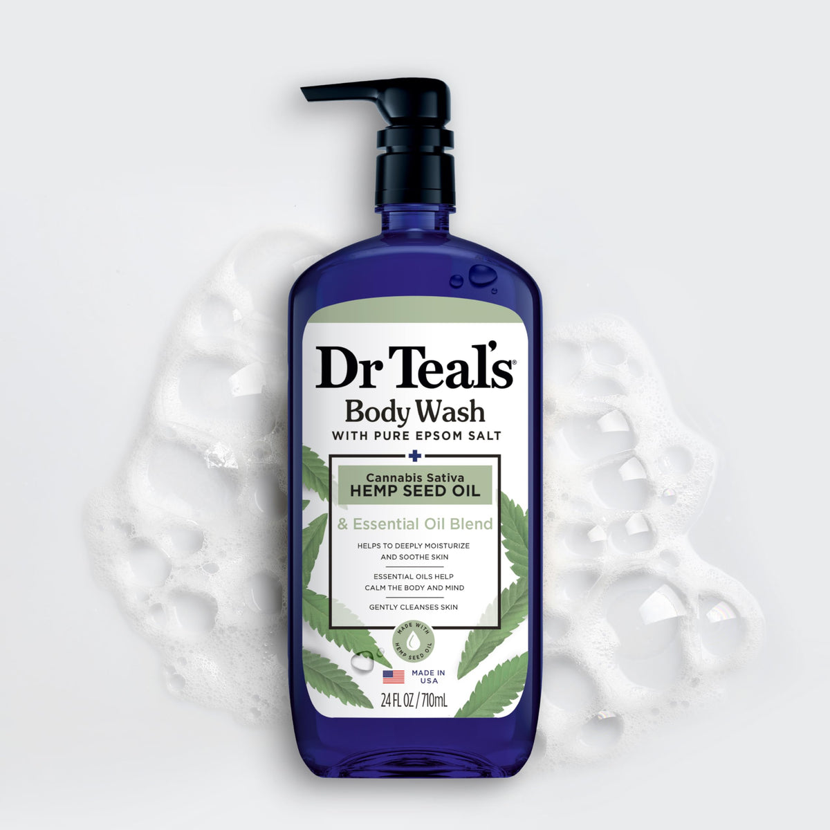 Dr Teal's Body Wash with Pure Epsom Salt, Cannabis Sativa Hemp Seed Oil, 24 fl oz (Pack of 4)