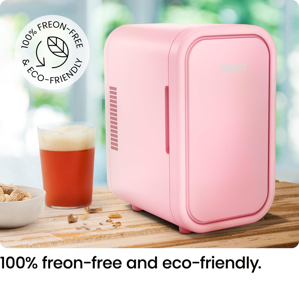 Iceman Portable Mini Fridge – Fits 8 x 12 oz Cans, Cooler and Heater Mini Fridge for Bedroom, Car, Office, Dorm and Skincare, AC/DC Car Plug-Compatible - Pink