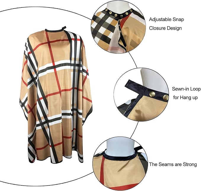 Pelocapa Haircut Barber Cape for Men, Professional Salon Cape with Snap Closures, Hairdresser Cape for Adults, Large Waterproof Cape for Hair Cutting, Styling - 63”× 56” (Classic Beige Color)