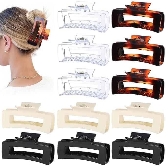 Sisiaipu 4.1 Inch Large Claw Clips - 12 Pcs Jumbo Square Jaw Clips for Thick Hair, Bulk Hair Accessories for Women and Girls - Transparent