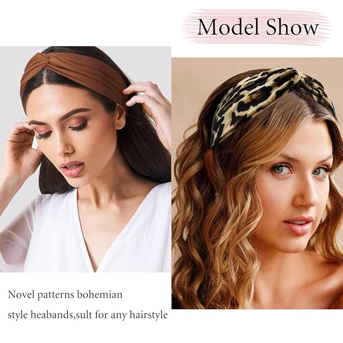 Kachanaa 8 Packs Wide Headbands for Women's Hair,Non Slip Soft Elastic Large African Bandeau Hair Bands Makeup Yoga Workout Running Sweat Hair Wraps Fashion Hair Accessories