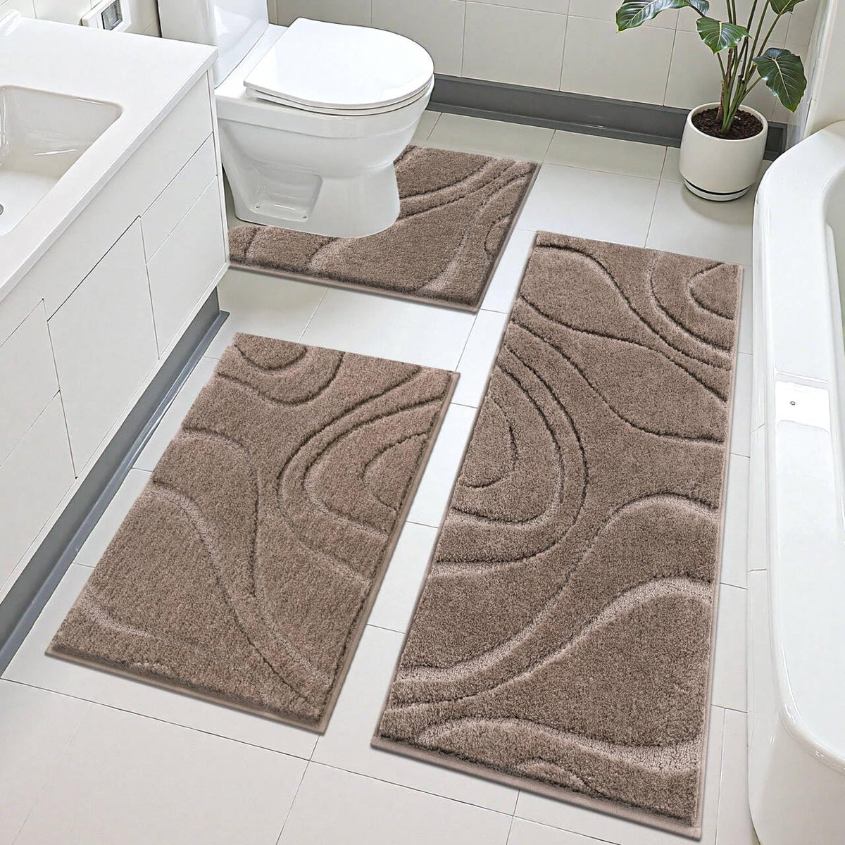 HEBE Bathroom Rugs Sets 5 Piece, Non Slip Washable Absorbent Bath Mat Set