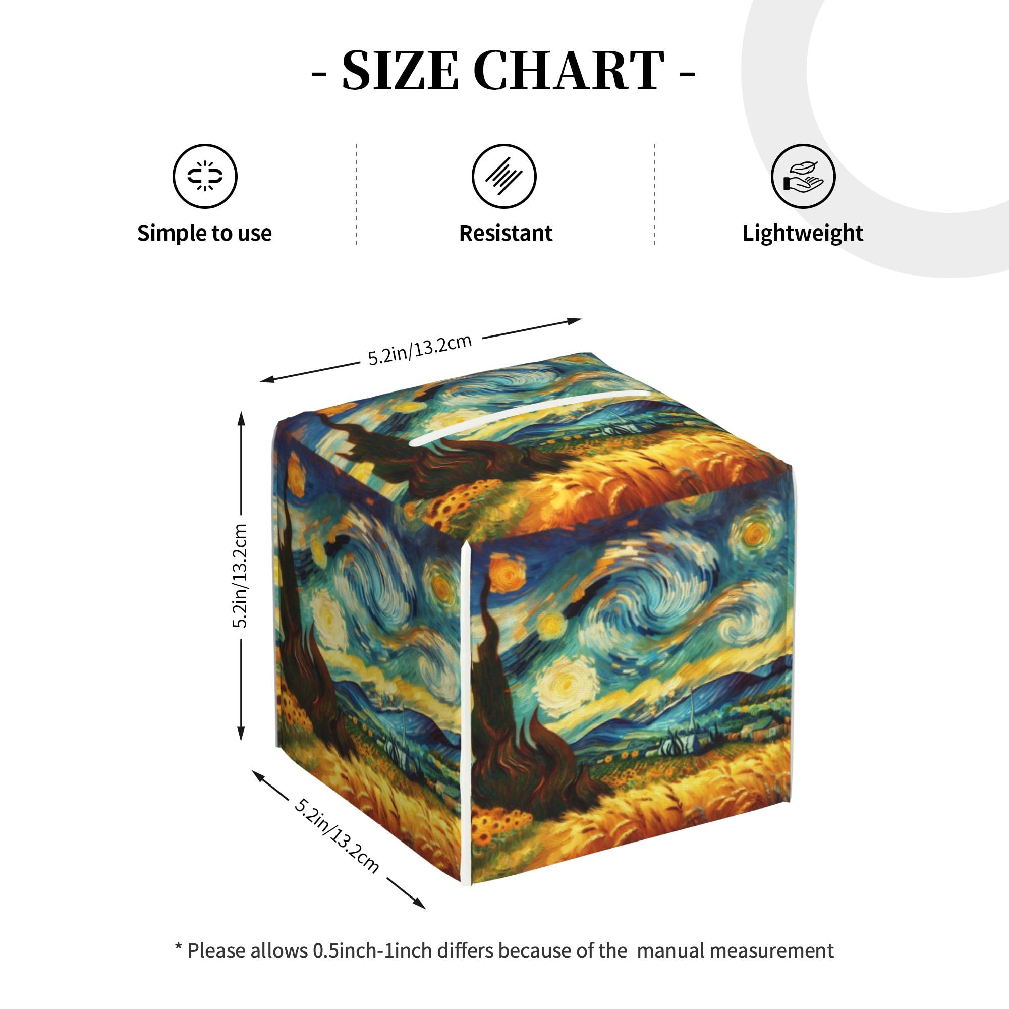 Starry Night Tissue Box Cover Square, Abstract Impressionist Oil Painting Tissue Box Holder Waterproof Leather Facial Paper Organizer Dispenser for Bathroom Home Car Nightstand Vanity Desk