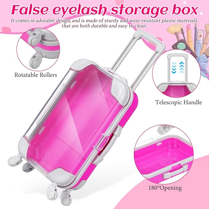 SEWACC Mini Suitcase Eyelash Storage Box 4Pcs Portable Travel Makeup Case Clear Cosmetic Organizer for False Eyelashes Jewelry and Small Accessories