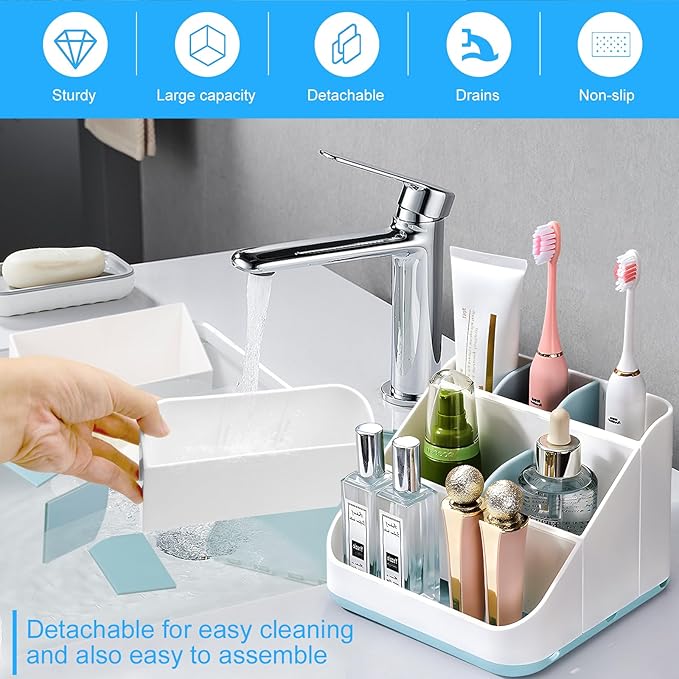 Toothbrush Holder for Bathroom,Detachable for Easy Cleaning Multi-Functional Countertop Storage Organizer,6 Slots Kids Electric Toothbrush and Toothpaste Organizer Caddy for Bathroom Vanity(Blue