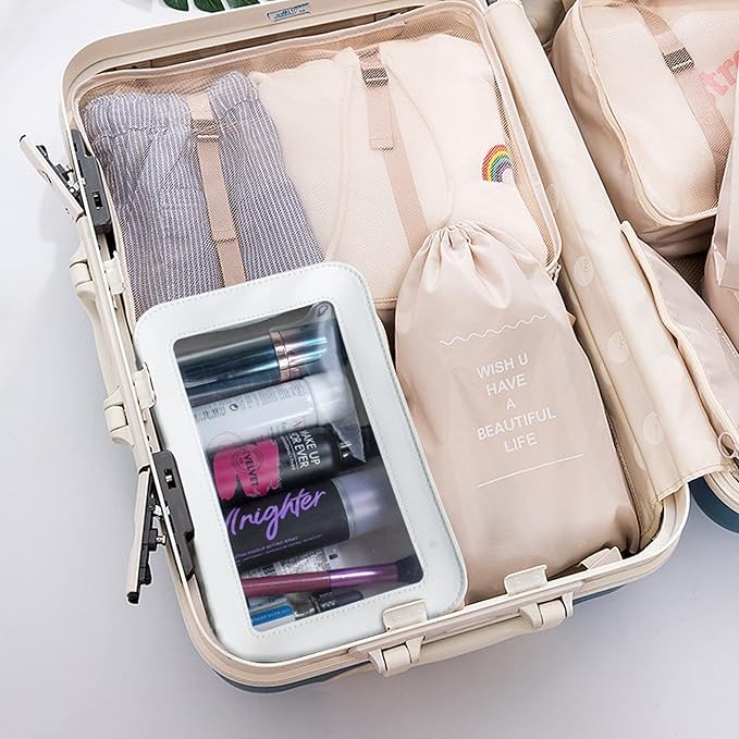 LETGO Clear Makeup Bags, TSA Approved Toiletry Bag with Zipper,Transaparent Beach Makeup Organizer Bag for Beach Travel Essentials,Clear Cosmetic Bags for Women Men(O-Beige)