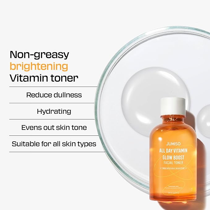 JUMISO All Day Vitamin Glow Boost Facial Toner, Vitamin Daily Toner, Vitamin B,C Toner, Skin Brightening Hydrating, Glowing Toner, Naturally Radiant&Plump Skin, EO&Fragrance Free, 125ml 4.22 FL.OZ