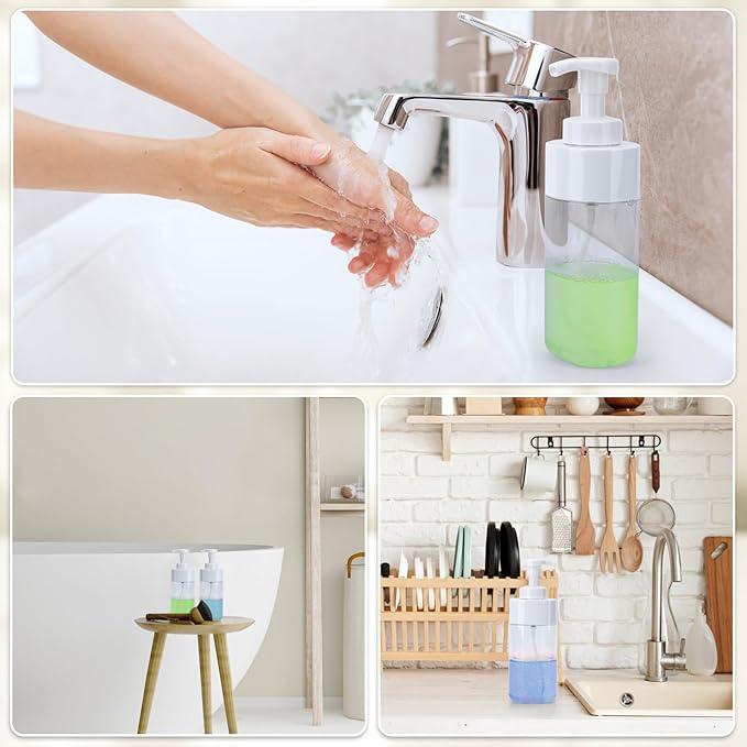 Segbeauty Foaming Soap Dispenser, 4 Packs 16.9oz Clear Plastic Foaming Pump Bottle Containers, 500ml Empty Refillable Foam Hand Soap Lotion Dispenser Set with Waterproof Labels for Bathroom Kitchen