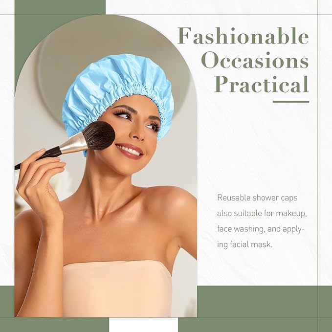 Edoneery Reusable Shower Caps for Women, Waterproof Long Hair Bonnet