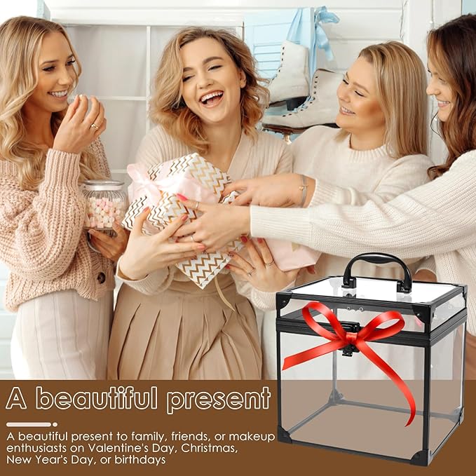 Fizocosisto Makeup Box,Clear Cosmetic Case with Latches and Handle Large Capacity Toiletry Organizer Box Travel Makeup Tools for Vanity Bathroom Counter Dresser(black)