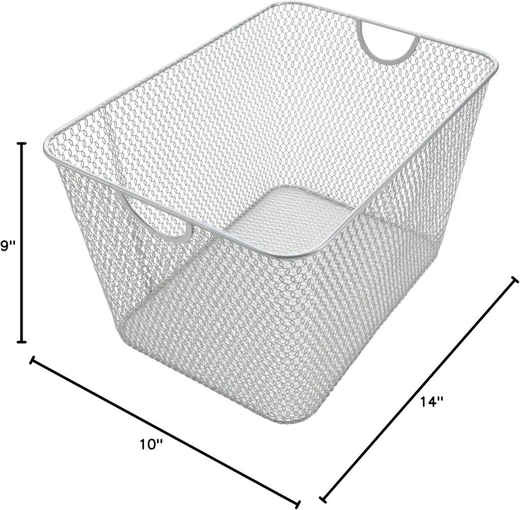 YBM HOME Wire Storage Baskets for Shelves, Cabinets, Pantry, Countertop, Open Mesh Storage Basket for Organizing Food Supplies, 2 Pack 14 x 10
