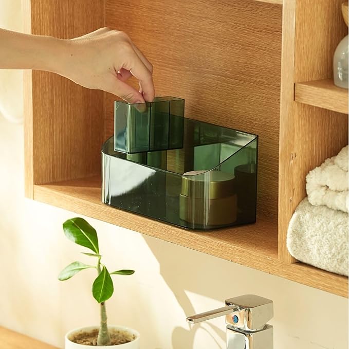 Makeup Tray Holder Organizer Cosmetic Display Case Tabletop Desktop Vanity Countertop Bathroom Wall Cabinet Medicine Storage Box 9 Dividers 2 Removable Women Ladies Girls Gifts Crystal Green 1 PACK