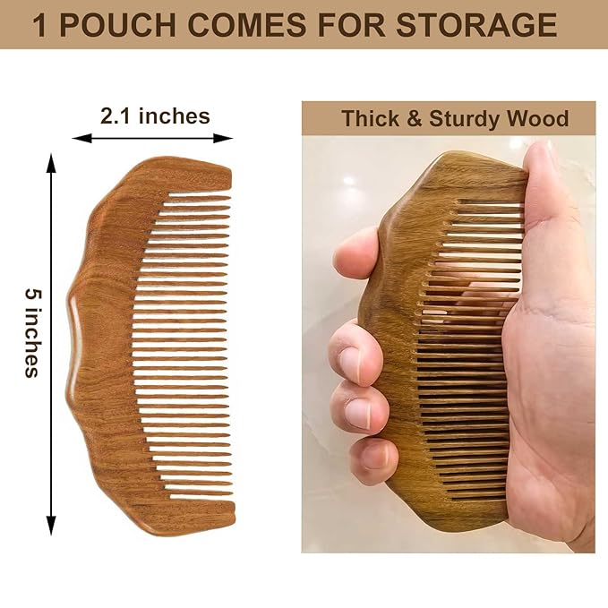 Moreinday 2 Pack Wooden Comb, Beard Comb for Men, Hair Combs for Women