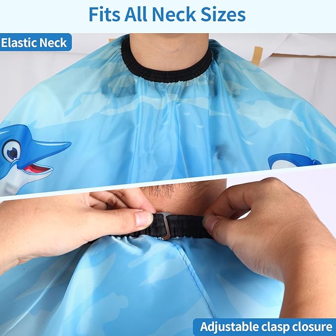 Kids Hair Cutting Cape (2 Pack) Professional Children Salon Barber Apron for Boys and Girls (Cartoon Sea Animals & Cartoon Wild Animal)